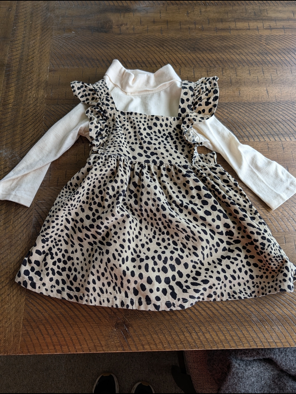 GAP Cream Top with Tan & Black Leopard Print Pinafore Dress